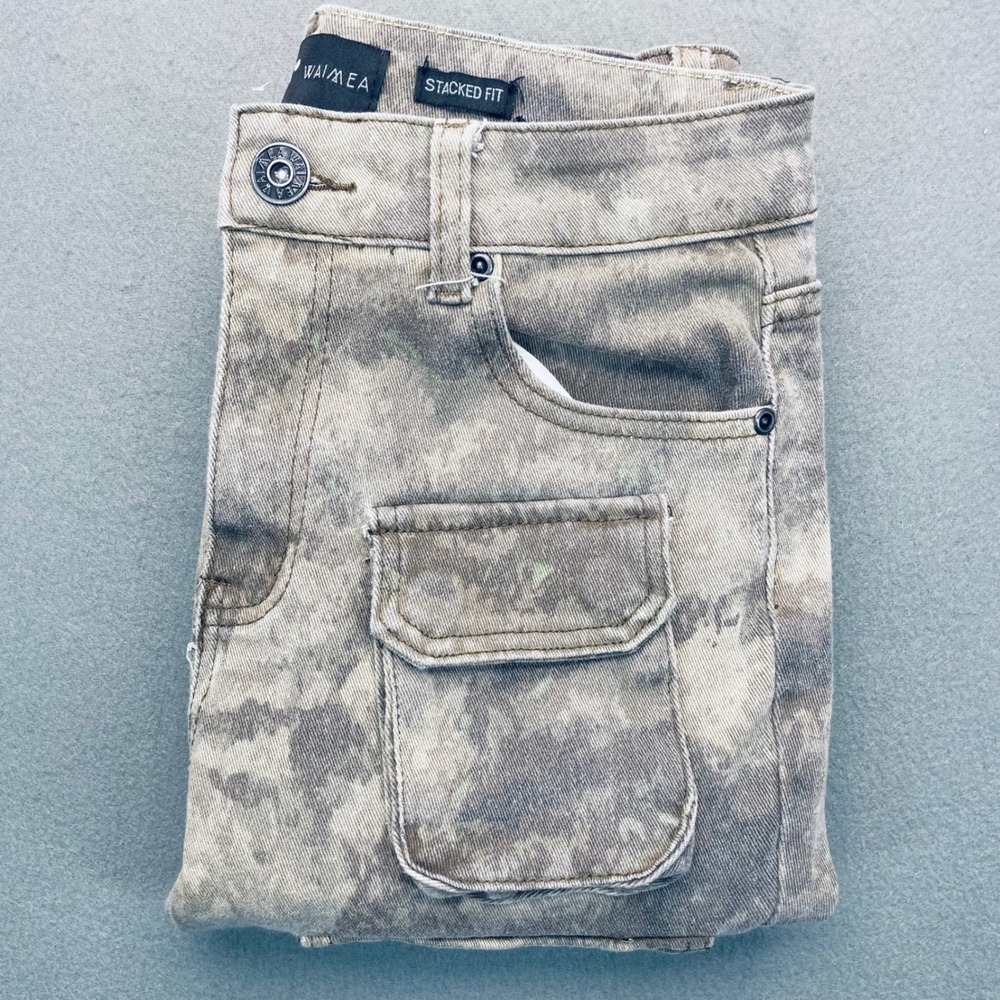 Waimea Women Stacked Cargo Jeans‎ Cyber Y2K Techwear Acid Wash Size 18